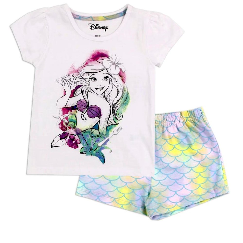 Little Mermaid Ariel Girls 5-6 2-Piece Short Set 100% Cotton Shorts T Shirt Disn